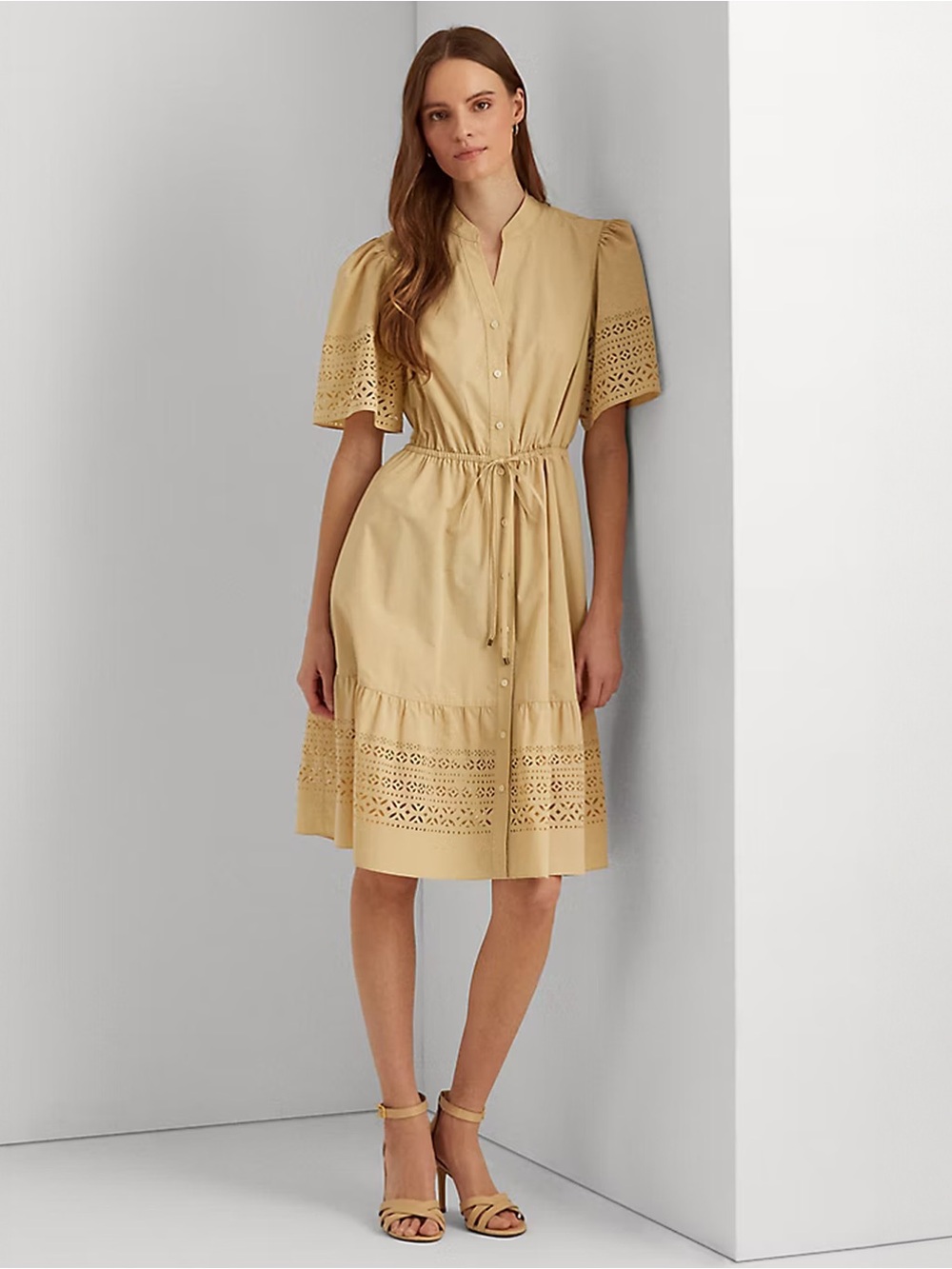 Lauren Ralph Lauren - Laser-Cut Poplin Dress - Pale Parchment